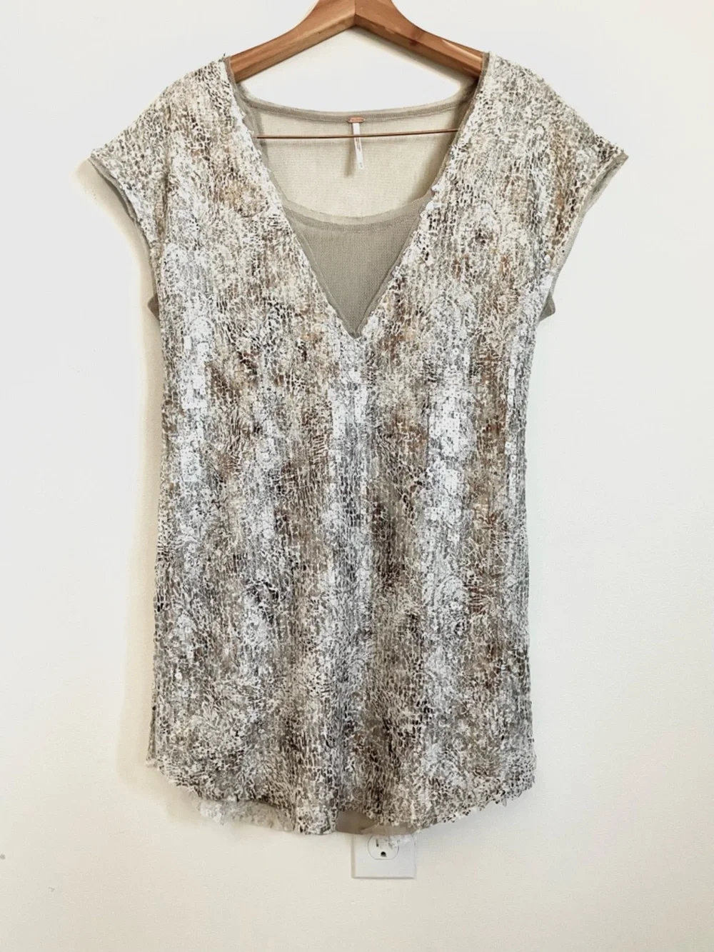 Free People Midnight Dreamer Shattered Glass Mini Dress Ivory Combo XS EUC